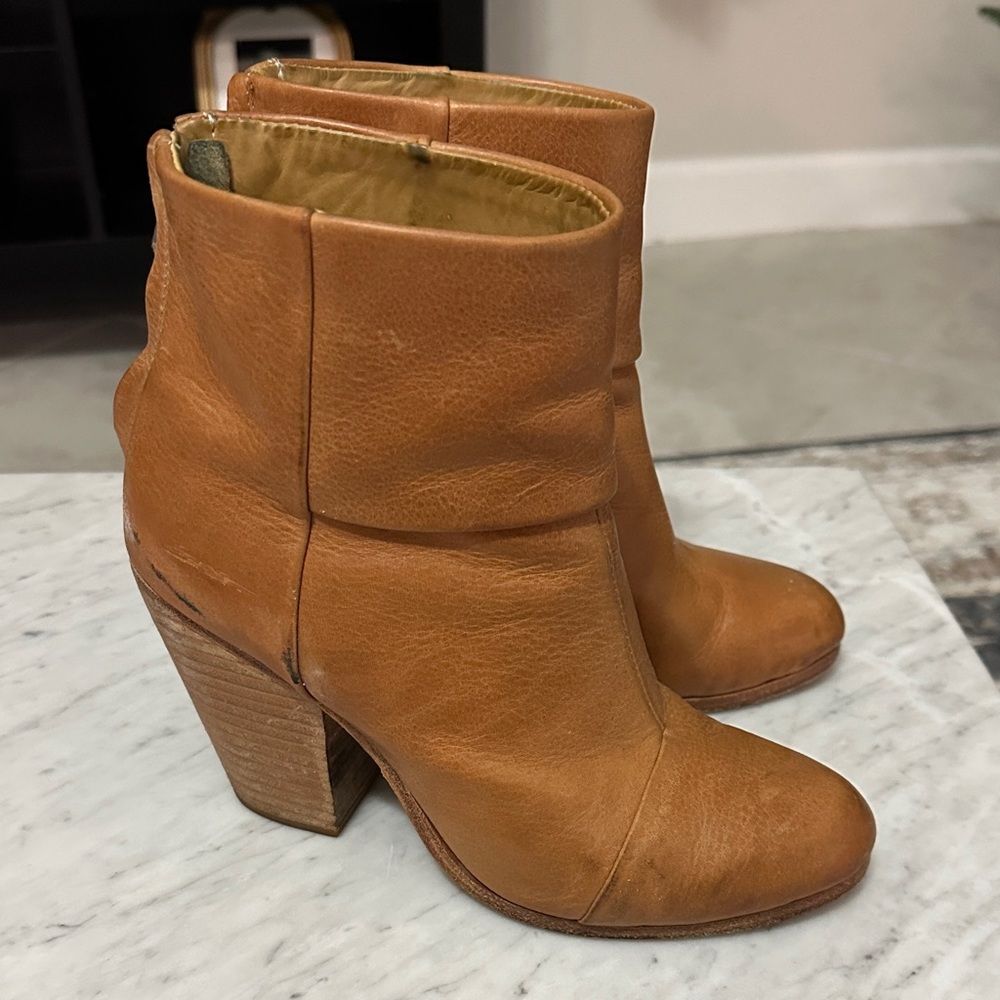 rag & bone Size 37.5 Newbury Camel Leather Heeled Boots